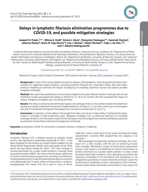 joaquín prada 2019|Delays in lymphatic filariasis elimination programmes due to .